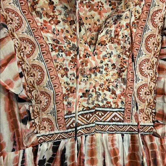 Tolani Blouse Quilted Floral Peasant Puff‎ Sleeve Made in India Size Medium - Picture 6 of 7